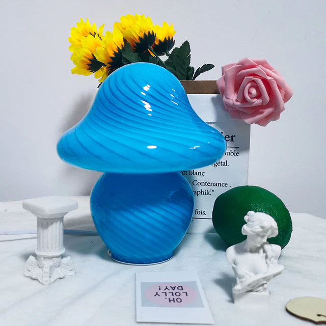 New Blue Baby Striped Mushroom Lamp