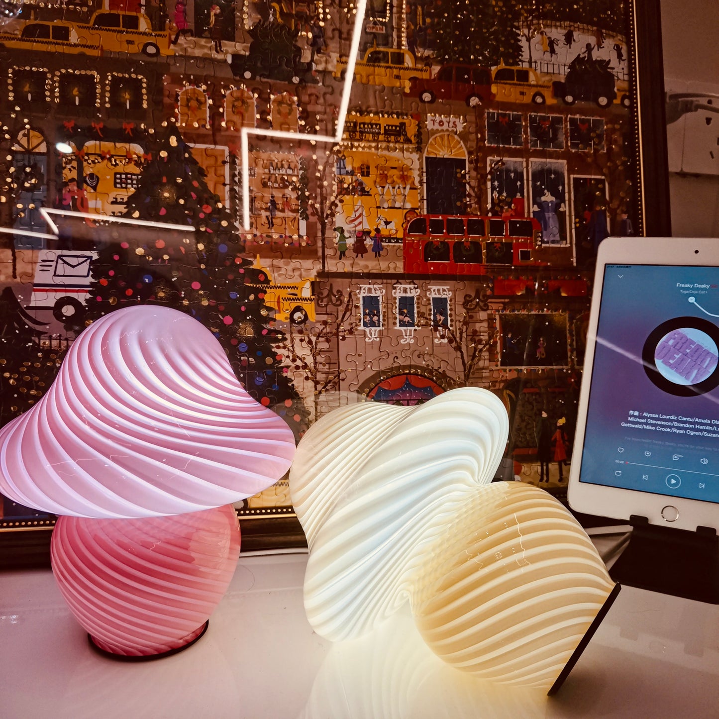 New Striped Pink Baby Mushroom Lamp
