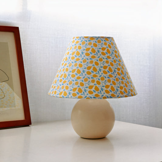 Vintage Nordic Floral Ceramic Table Lamp with Mustard Animal Pattern Flower Lampshade