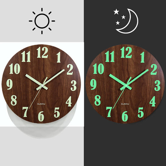 12-Inch Silent Luminous Wood Wall Clock for Night Use