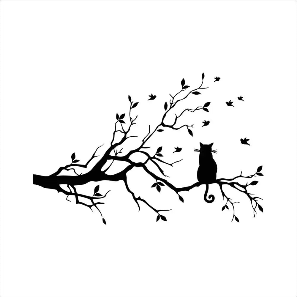 Cat on Tree Branch Wall Sticker for Home Decor