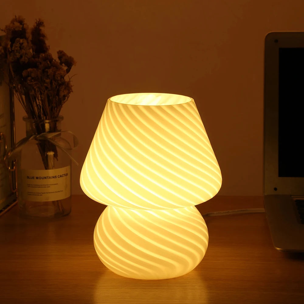 Glass Mushroom Table Lamp USB 3-Color Dimmable Night Light