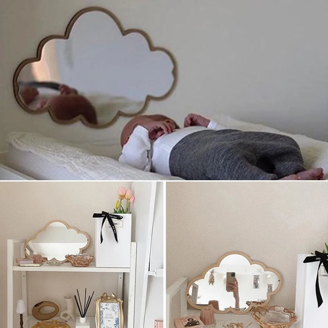 Cloud-Shaped Wooden Frame Makeup Mirror