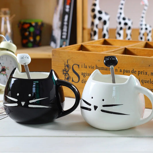 Animal-Themed Cat Mugs with Spoon