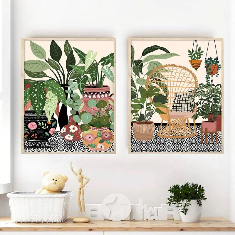 Boho Botanical House Plants Poster for Wall Art