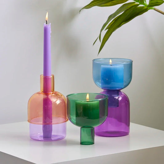 Pillar Candle Holder Glass Flower Vase Decorative Container