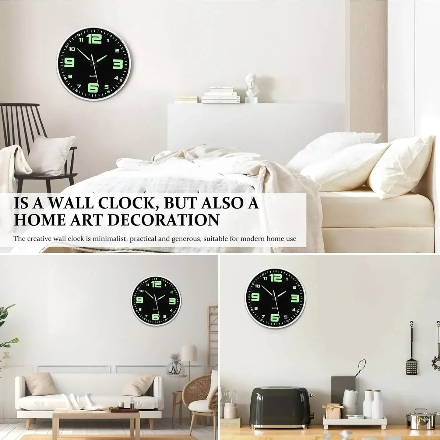 Glow in the Dark Silent Wall Clock for Living Room