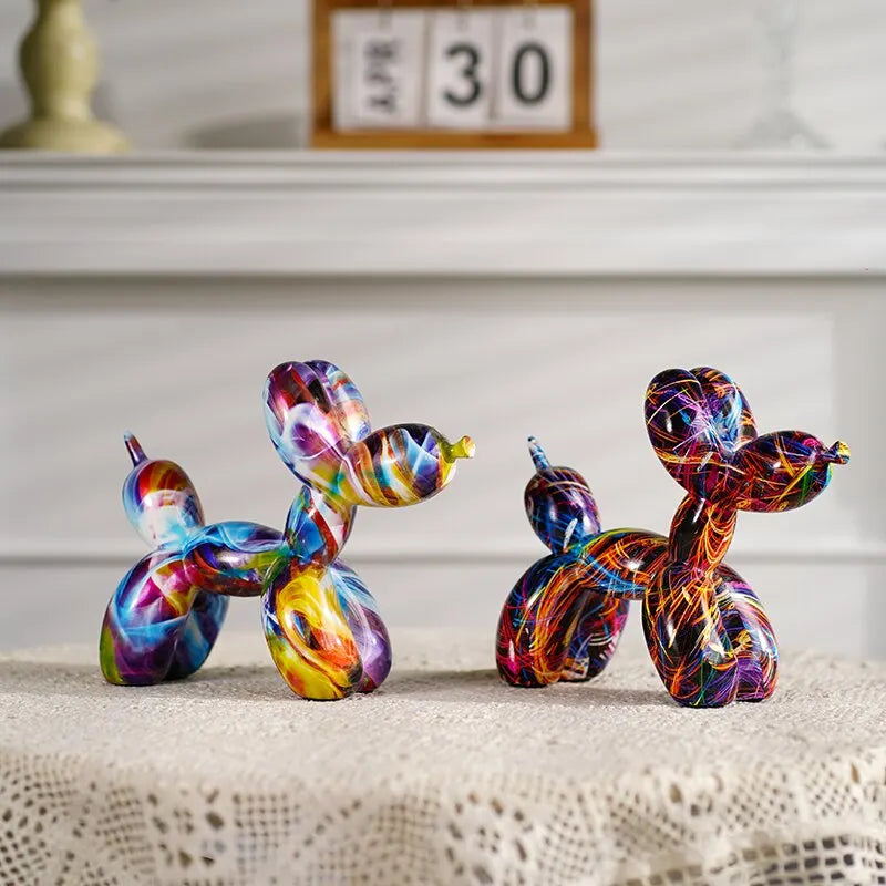 Colorful Resin Graffiti Balloon Dog Figurine