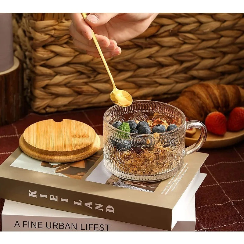 Glass Breakfast Cup with Bamboo Lid and Spoon