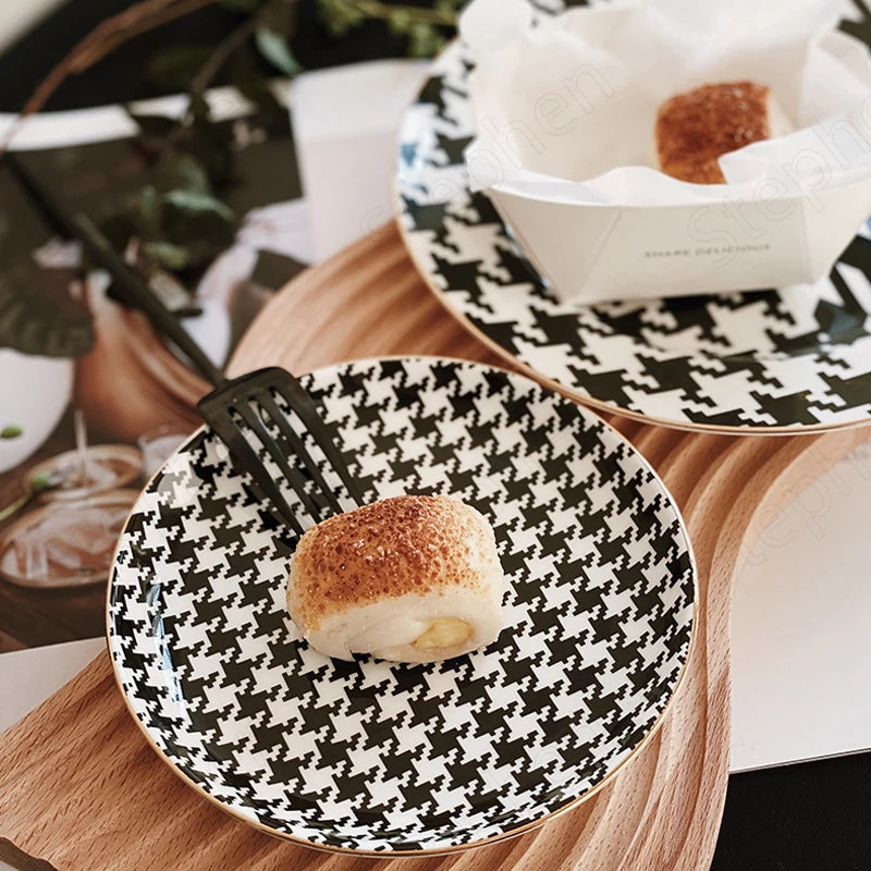 Black and White Grid Ceramic Plates