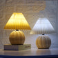 Vintage Rattan Table Lamp with Fabric Shade