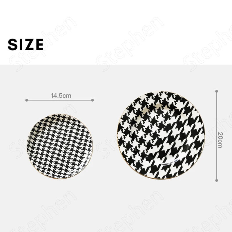 Black and White Grid Ceramic Plates