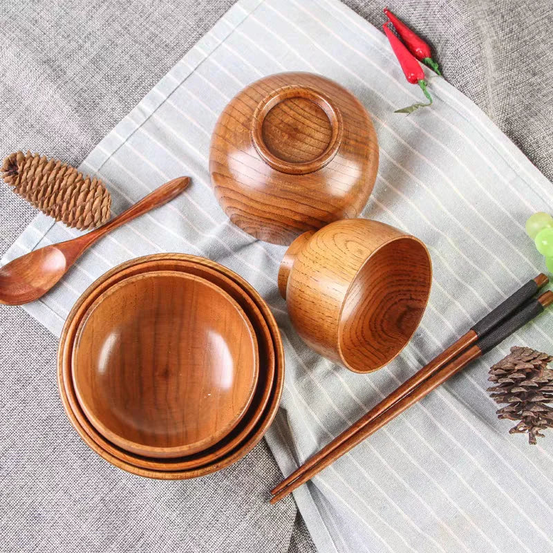 Japanese Jujube Wood Soup and Salad Bowls