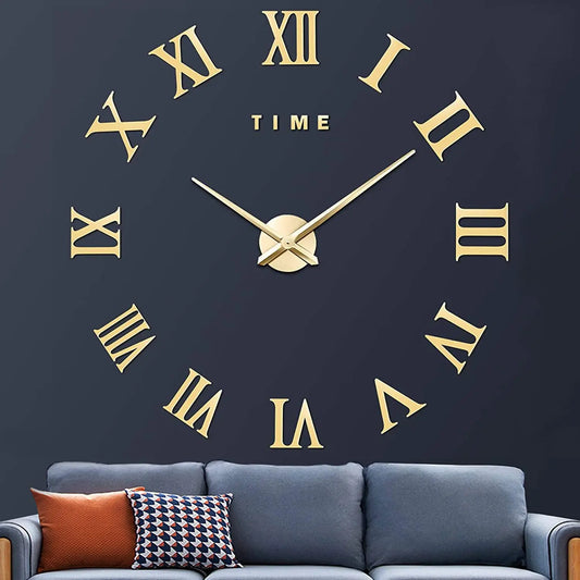 Large 3D Roman Numerals Mirror Wall Clock for Living Room