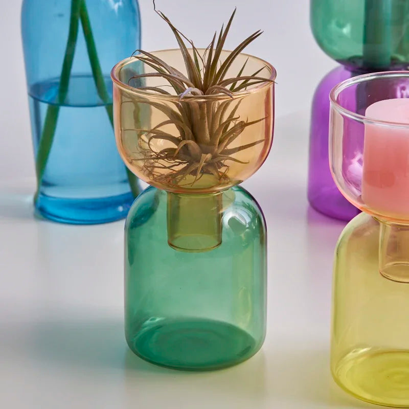 Colorful Glass Flower Vase and Candle Holder