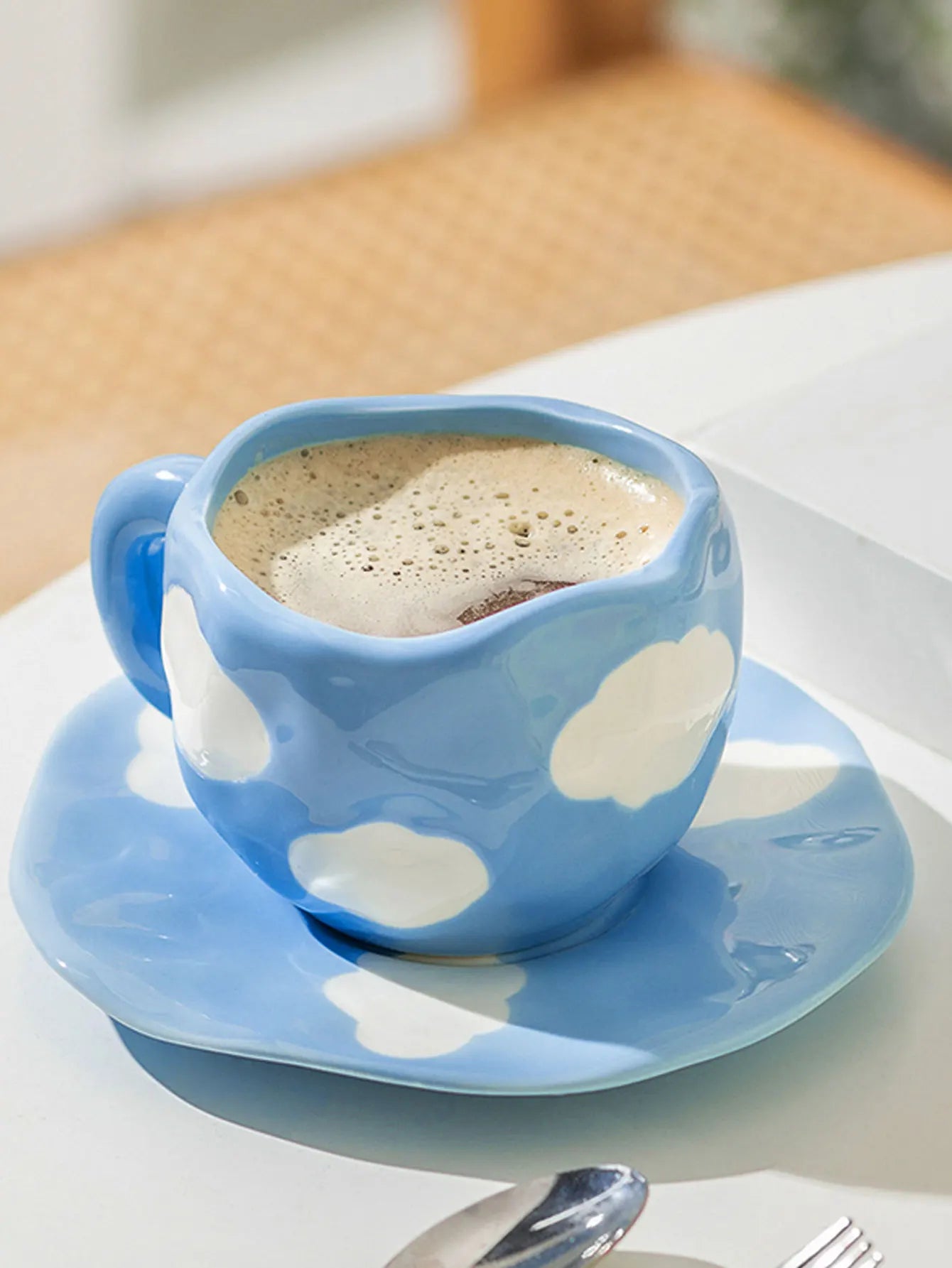 Hand-painted Flower Ceramic Mug with Plate and Spoon Set