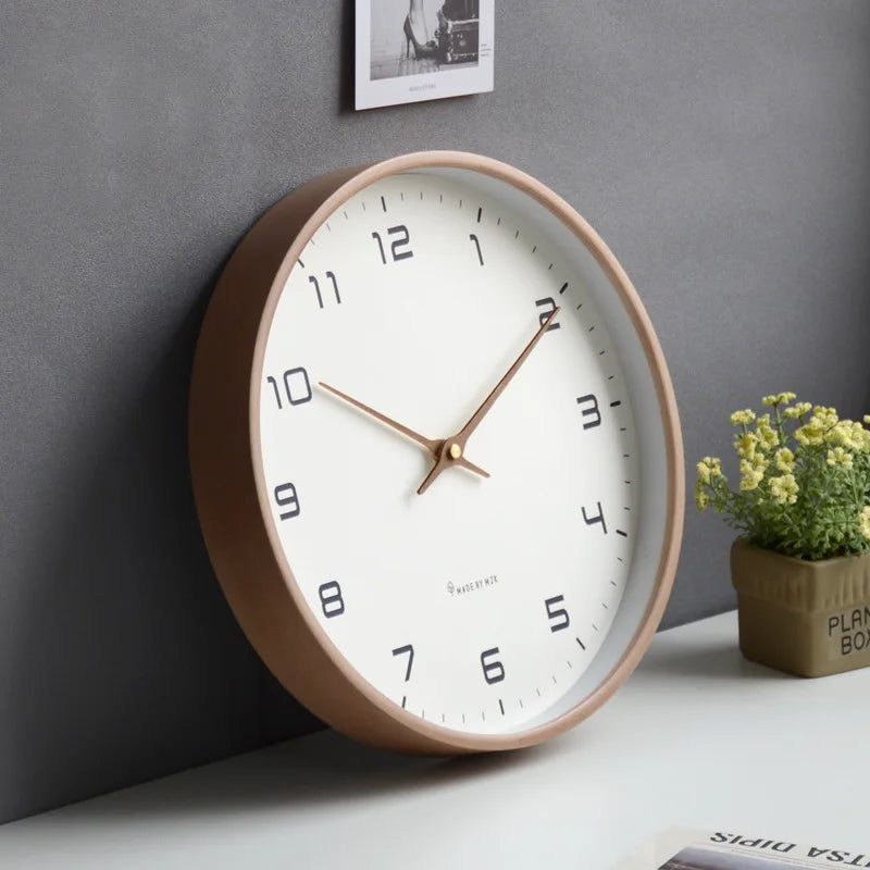 12-Inch Nordic Wooden Wall Clock for Minimalist Homes