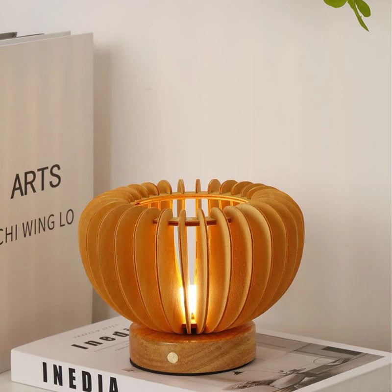 Retro LED Pumpkin Table Lamp - Wooden Touch USB