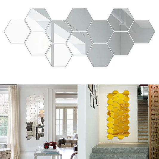 12-Piece Hexagon Mirror Stickers for Bedroom Walls