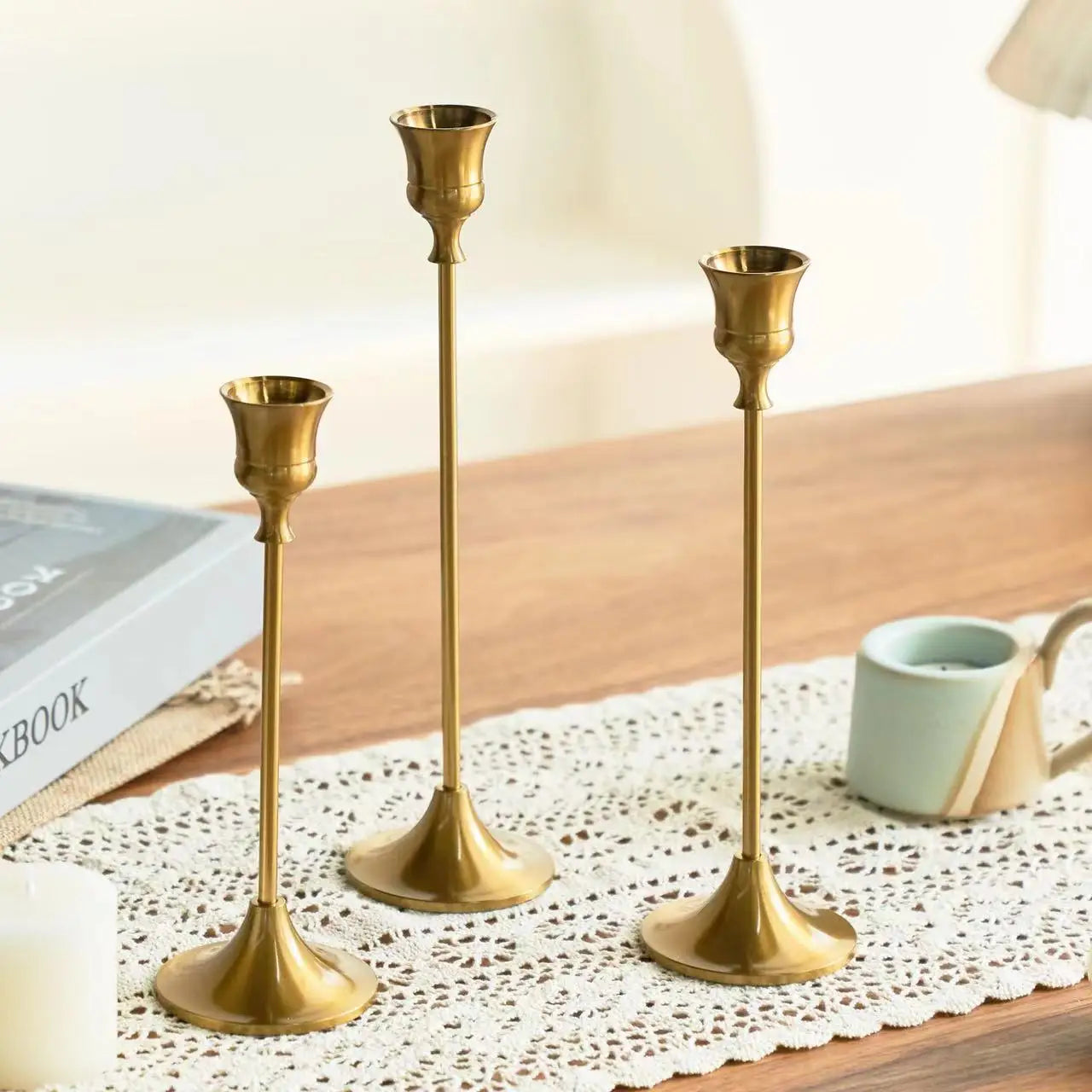 Elegant Brass Gold Candlestick Set for Weddings