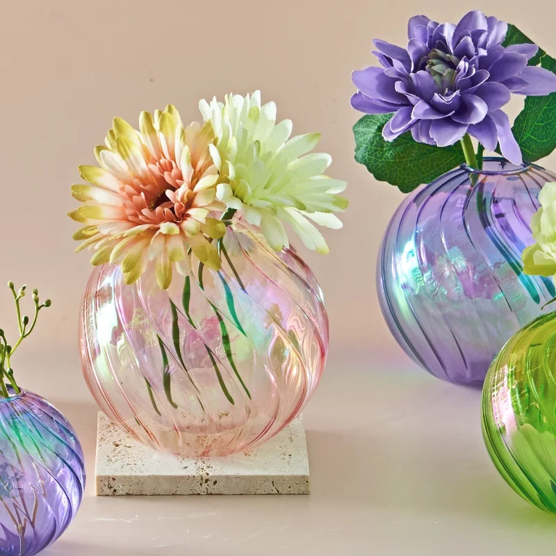 Iridescent Glass Ball Vases for Home Decoration