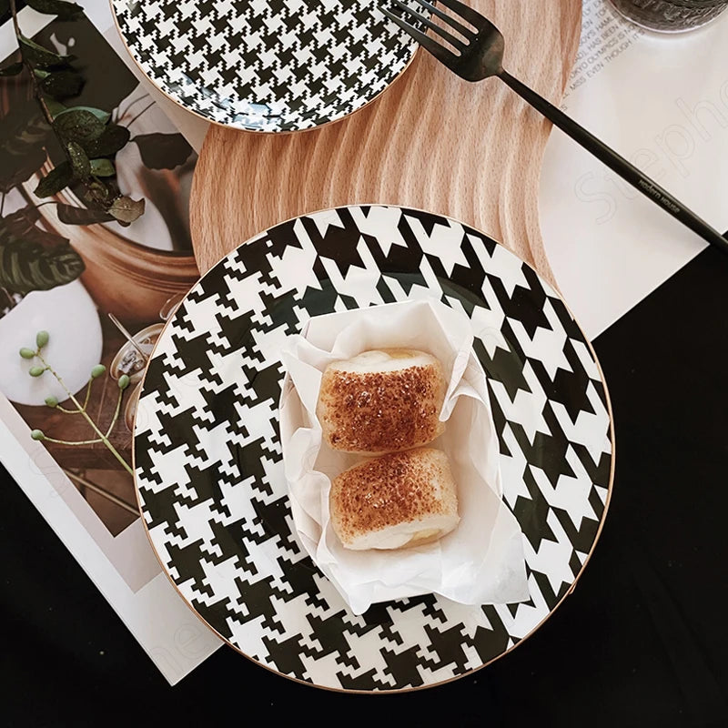 Black and White Grid Ceramic Plates