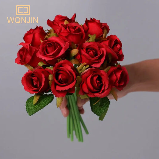 12pcs Red Silk Roses for Wedding and Home Table Decoration