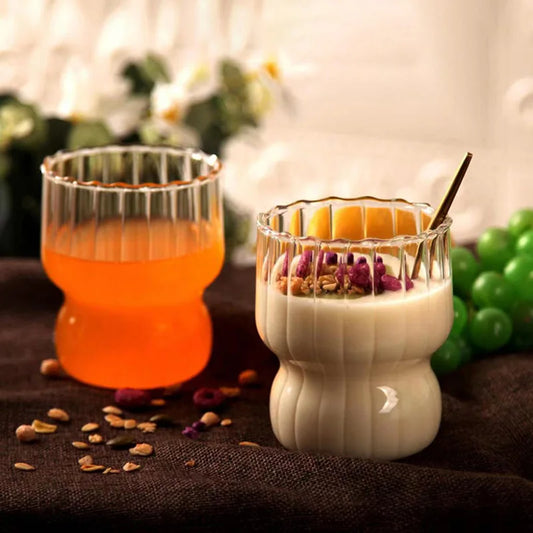 300ML Ribbed Glass Cups for Iced Coffee, Milk, Cocktails