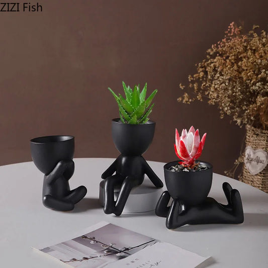 Abstract Ceramic Flower Pots Desk Decor Cute Character Vases