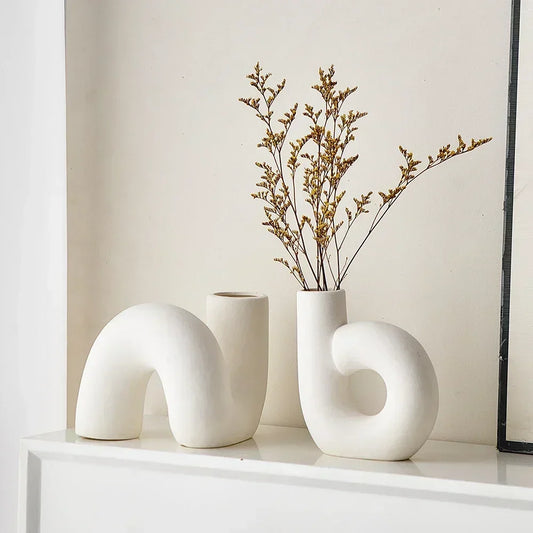 Artistic Curved Vase Ceramic Craft Bedroom Flower Arrangement