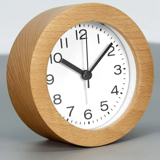 3-Inch Round Wooden Silent Alarm Clock with Backlight