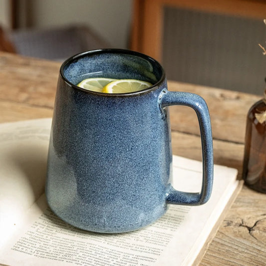 Large Ceramic Coffee Mug with Golden Handle