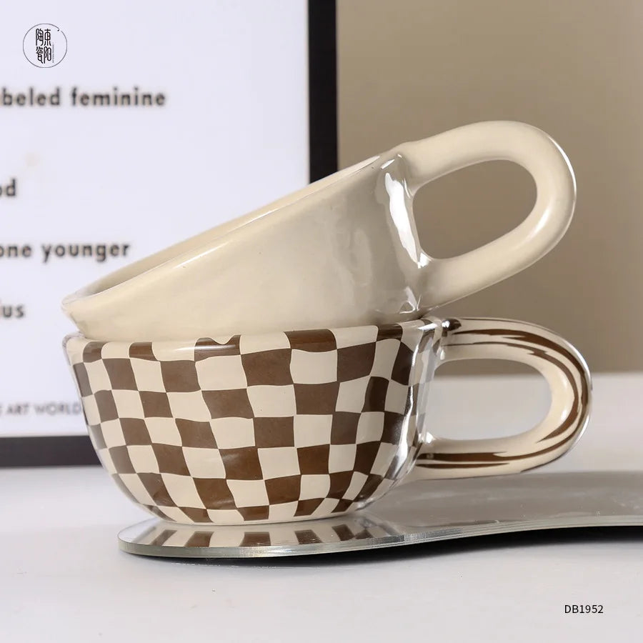 200ml Retro Niche Checkerboard Coffee Mug