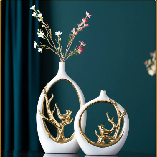 Gold-Plated Ceramic Vase for Living Room and TV Cabinets