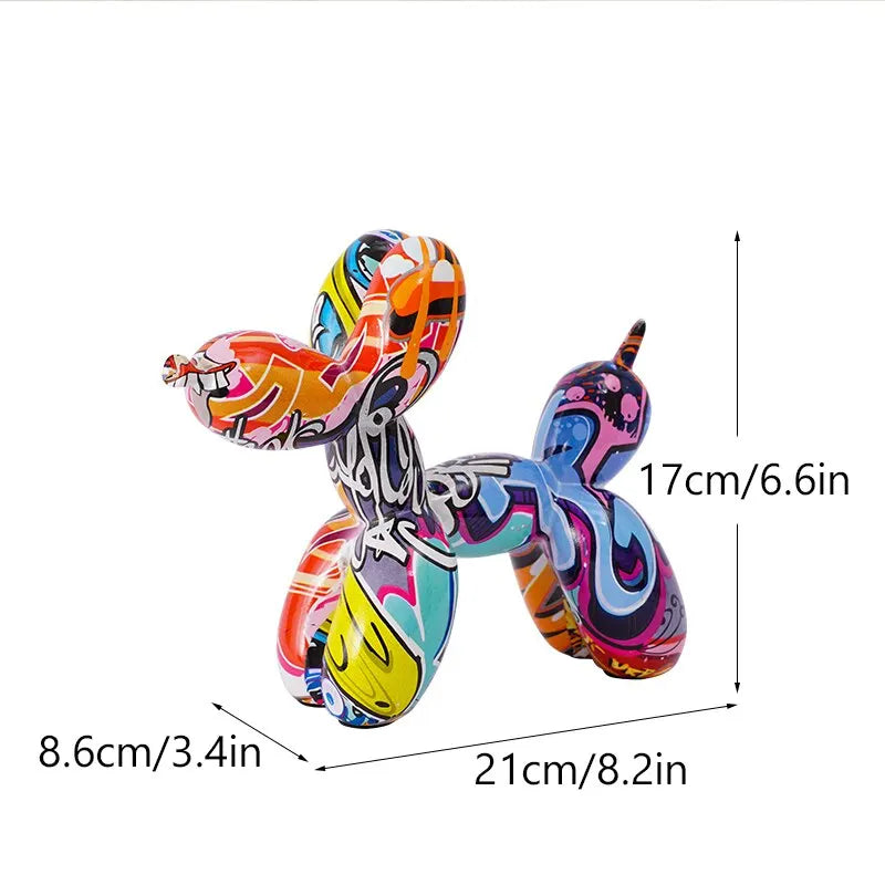 Colorful Resin Graffiti Balloon Dog Figurine