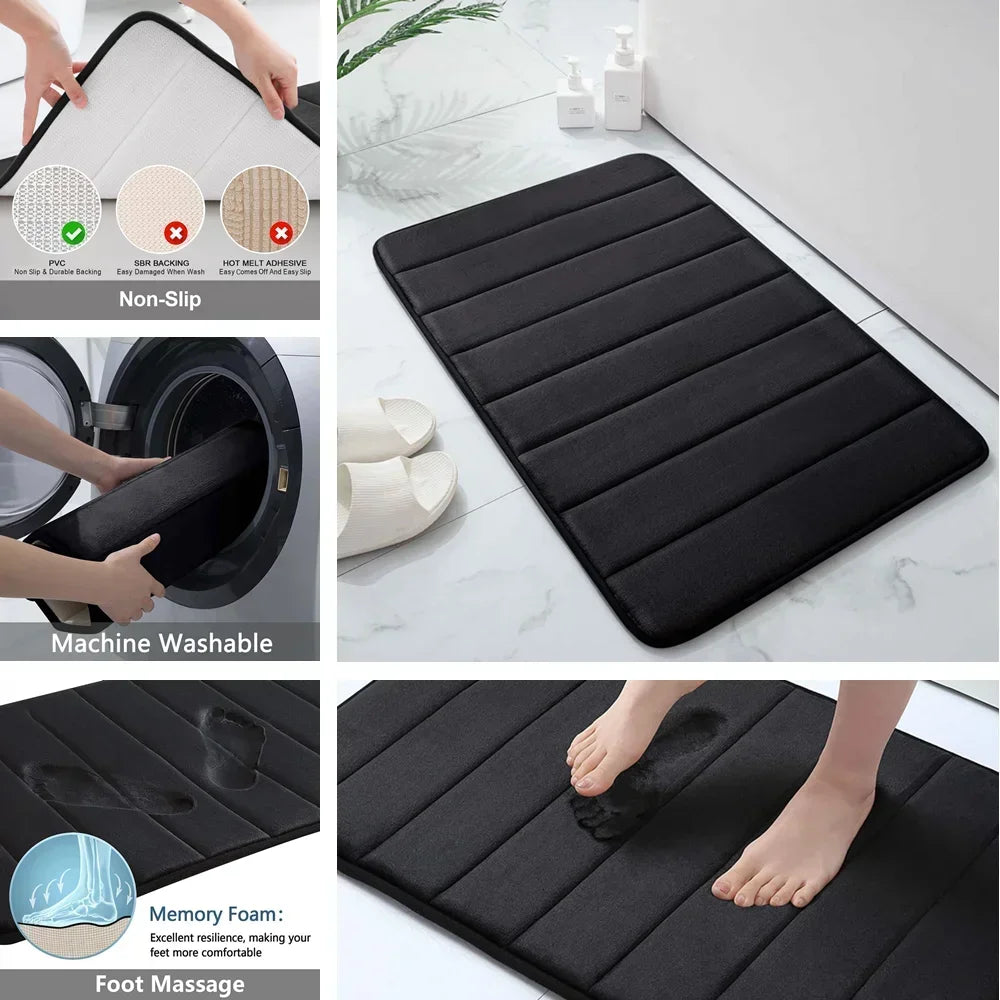 3Pc Memory Foam Non-Slip Bath Mat Set