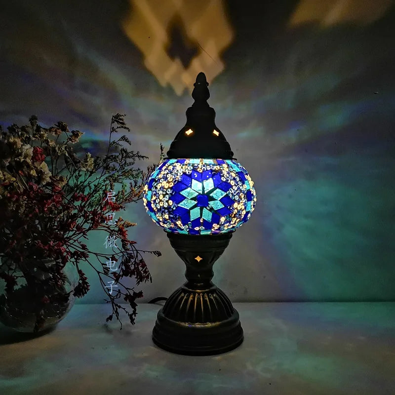 Vintage Turkish Mosaic Table Lamp - Art Deco Style