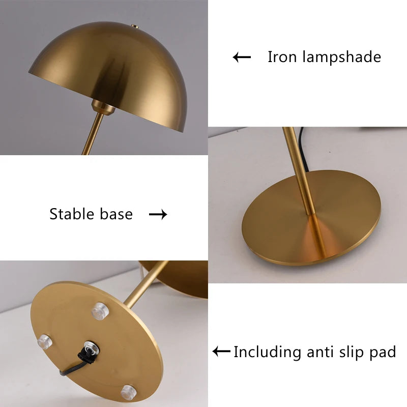 Golden Mushroom LED Desk Lamp for Hotel Room