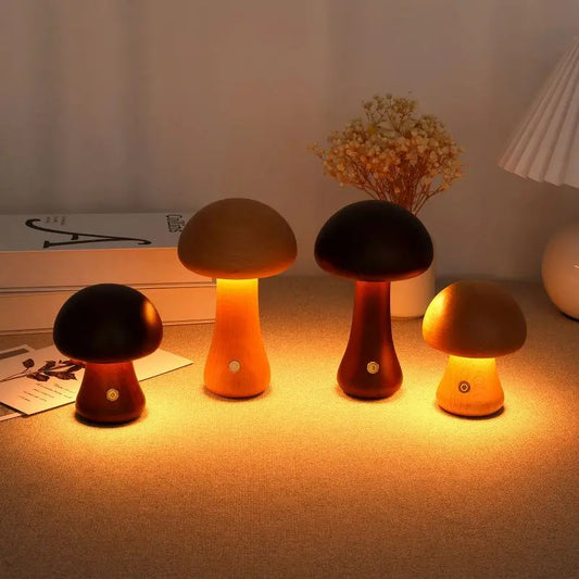 Touch Switch Wooden Mushroom Night Lamp for Children