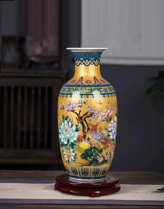 Enamel Colored Vase for Chinese Style Living Room Decor