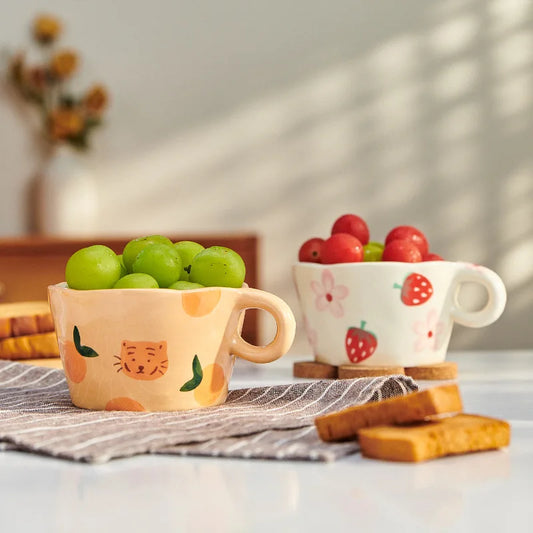 Hand-Painted Strawberry Ceramic Cup, Cute Gift for Kids