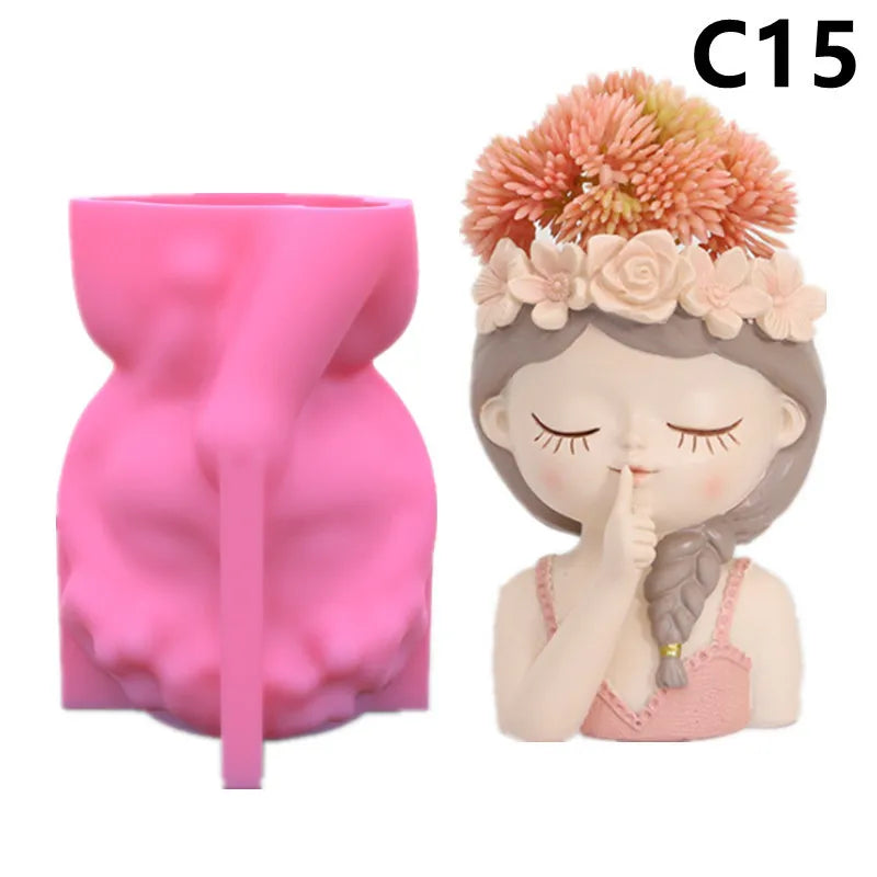 Cute Girl Flower Pot Silicone Mold for DIY Crafts