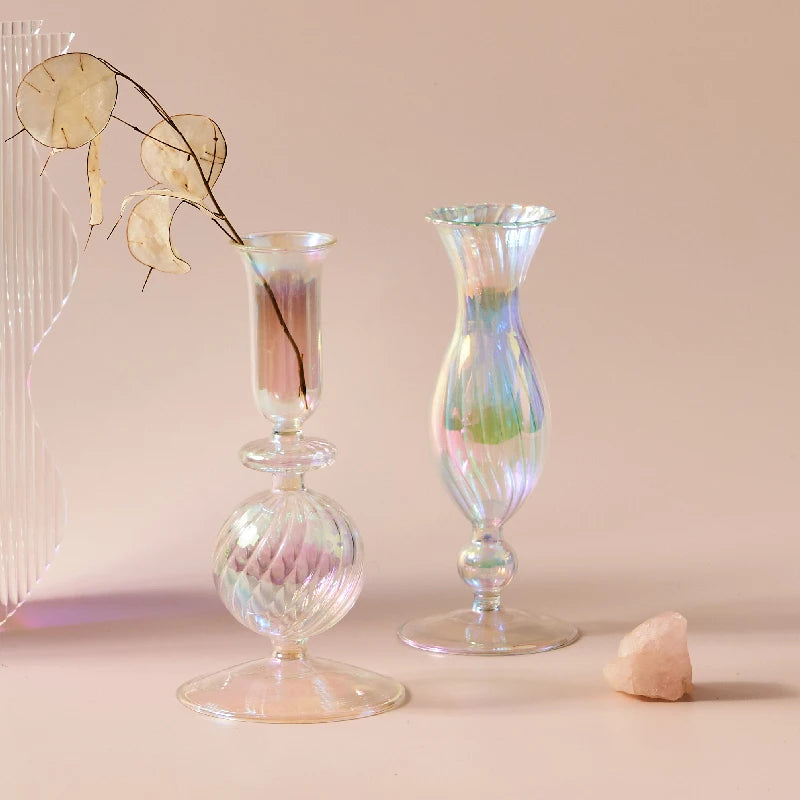 Iridescent Nordic Vase and Candle Holder Set