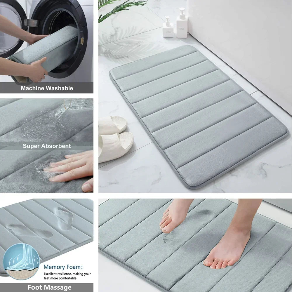 3Pc Memory Foam Non-Slip Bath Mat Set