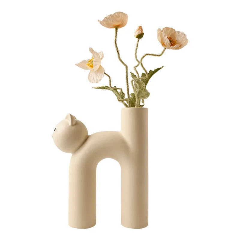 Cute Cat Vase for Flower Arrangement Home Decor