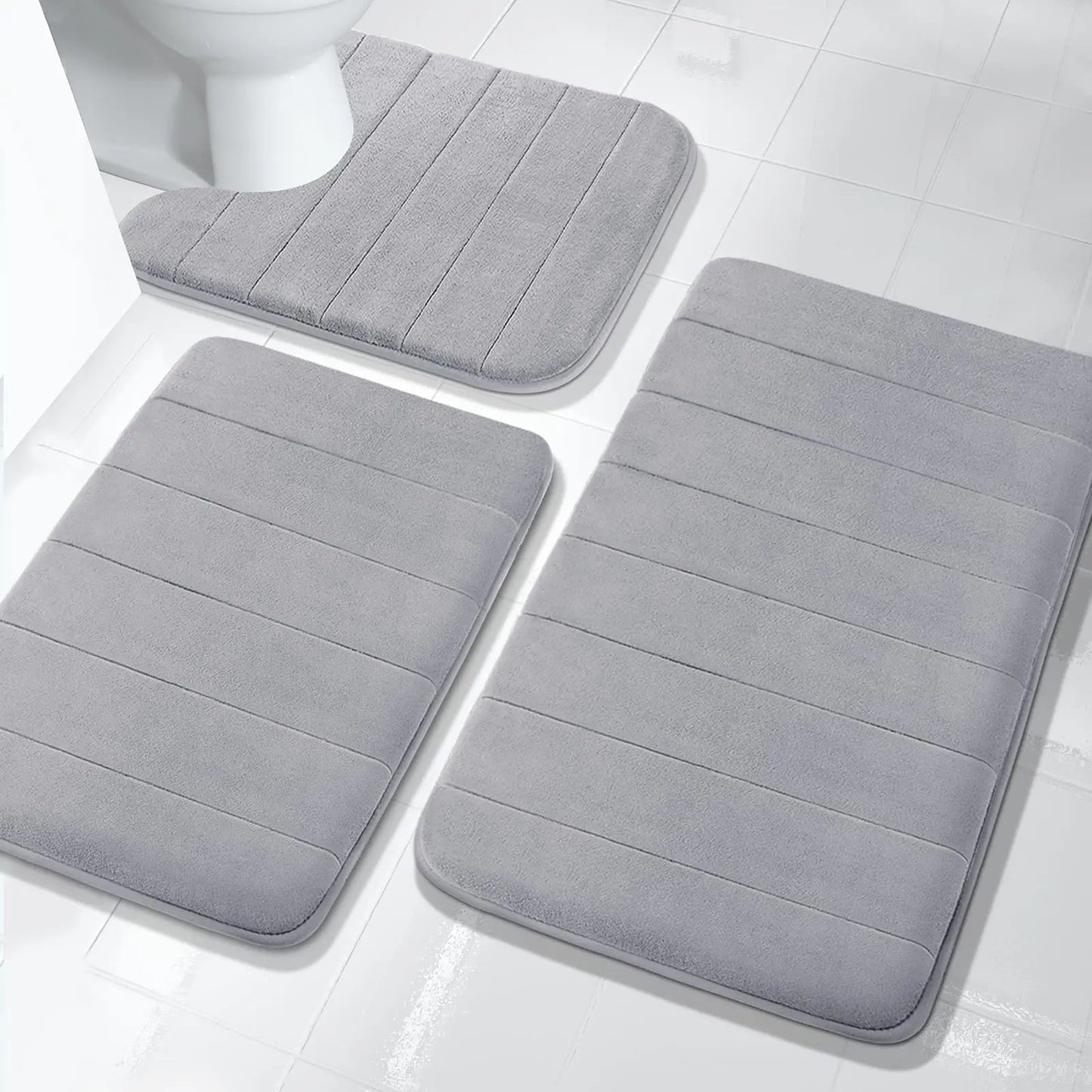 3Pc Memory Foam Non-Slip Bath Mat Set