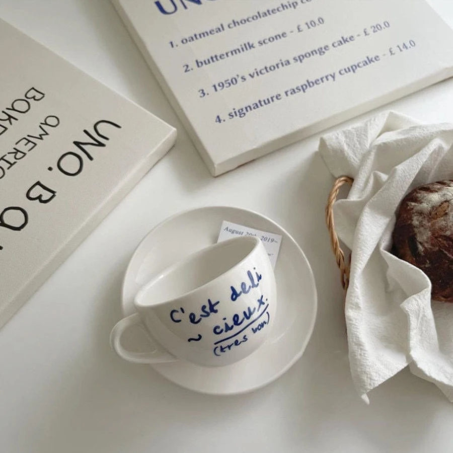 Blue Letter Ceramic Mug for Romantic Coffee