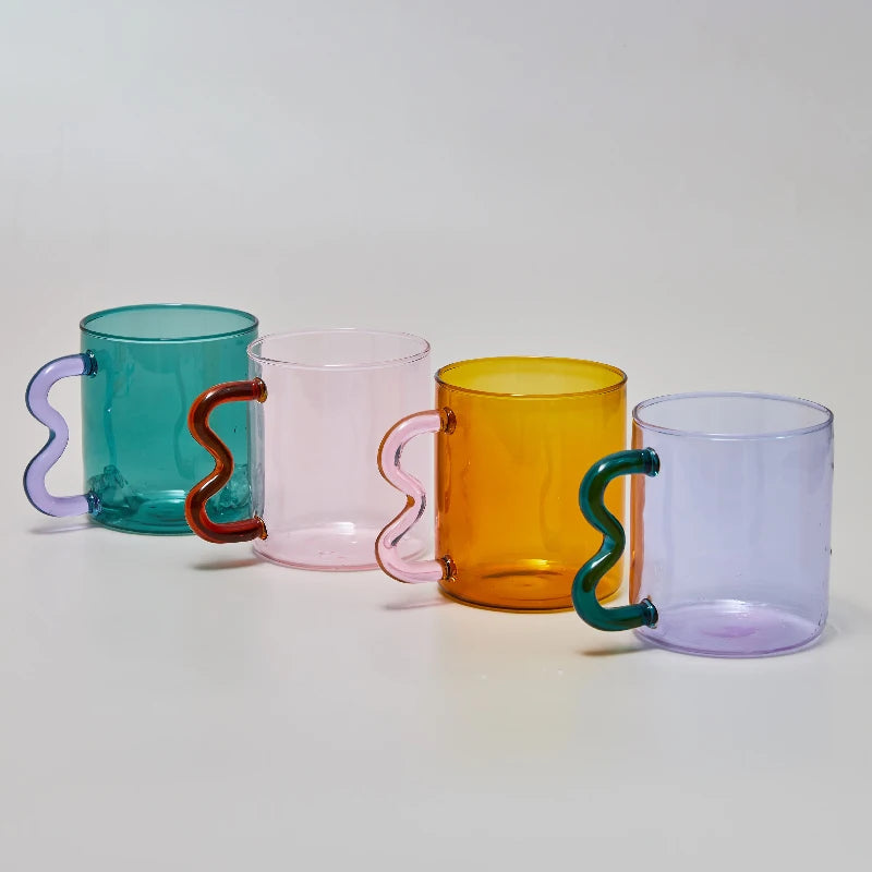 Colorful Waved Ear Glass Mug for Hot Drinks