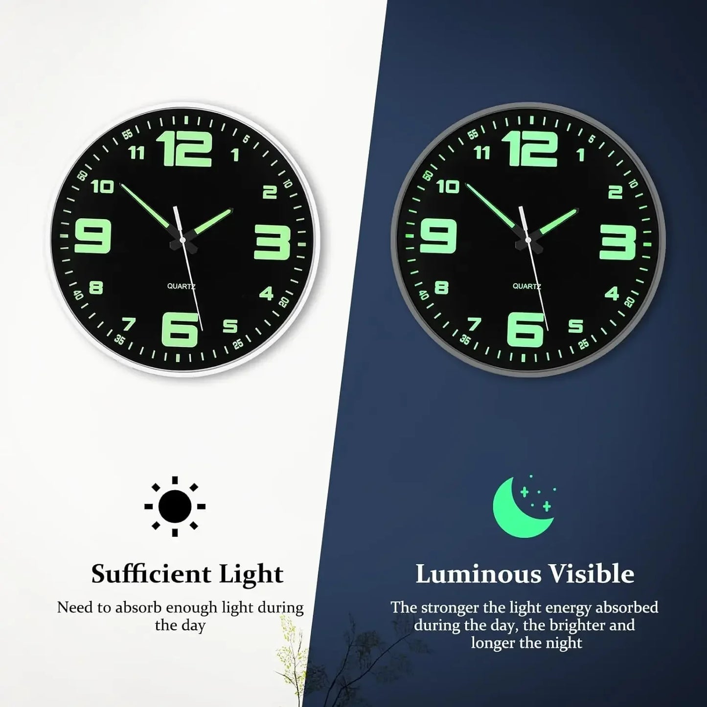 Glow in the Dark Silent Wall Clock for Living Room