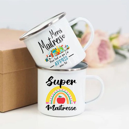 Merci Maitresse Enamel Mug Creative Coffee Cup Teacher Gift